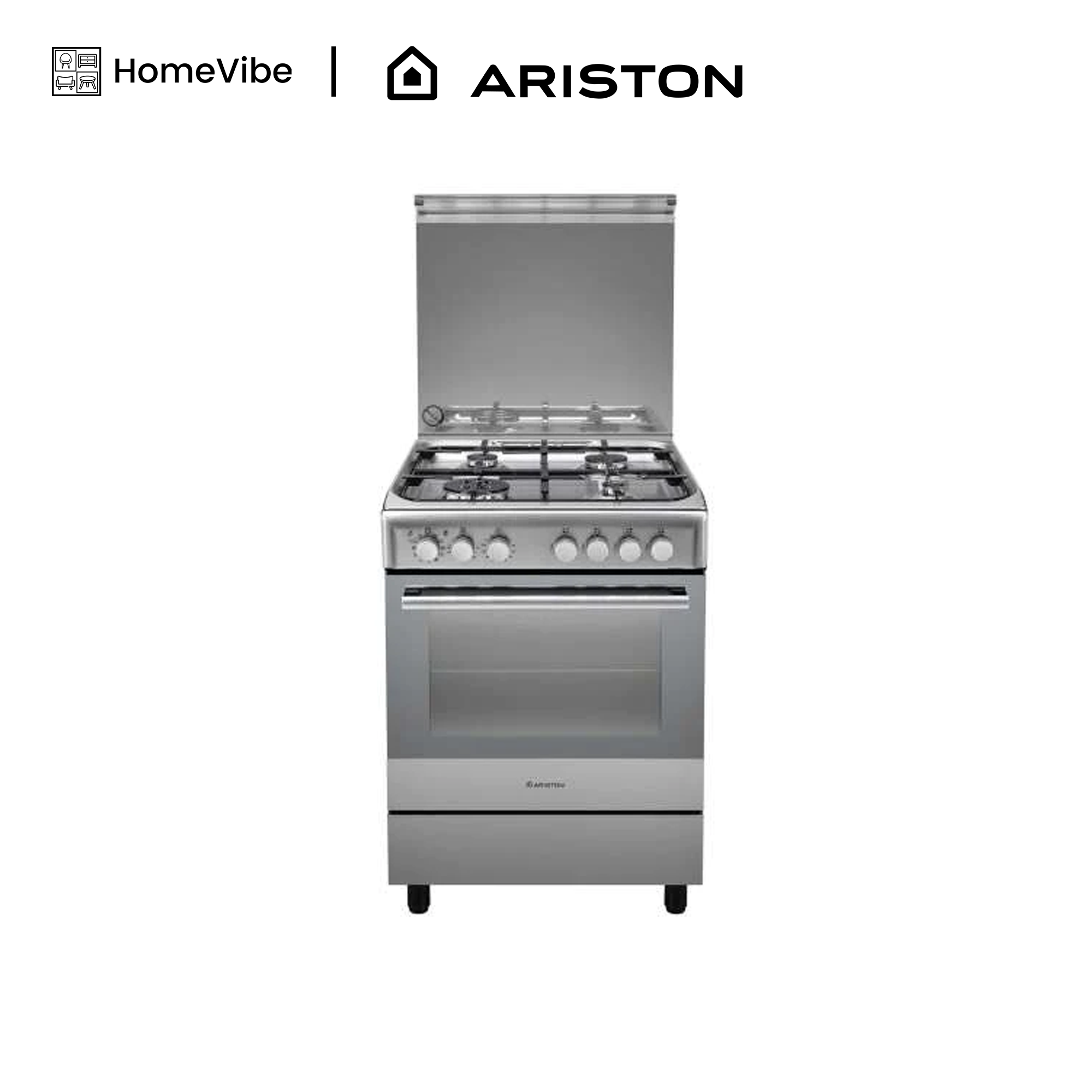 Ariston 60cm, 4 Gas Burners + Electric Multifunction Oven Free Standing Cooker A6TMH2AF X EX