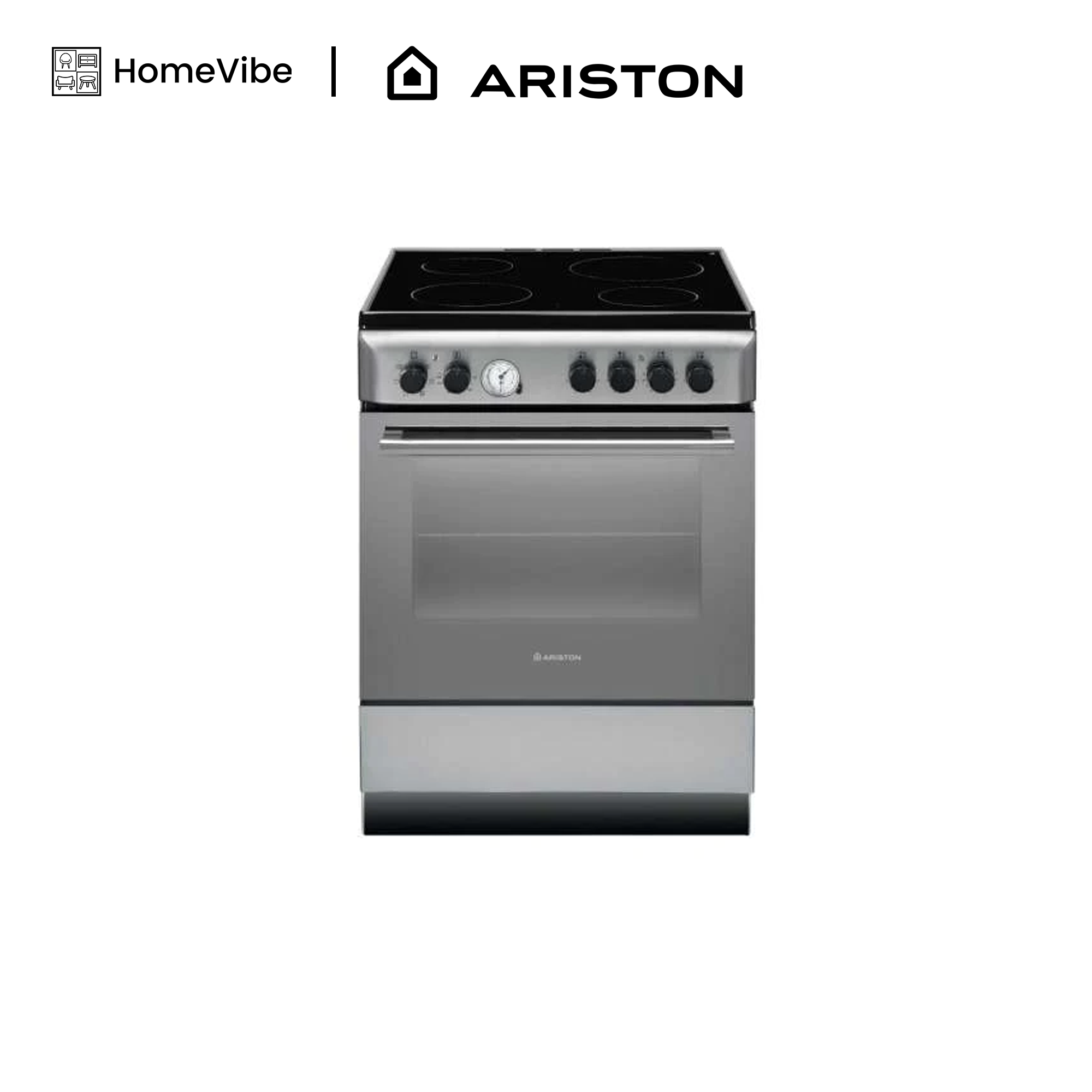 Ariston 60cm, 4 Vitroceramic + Electric Multifunction Oven Free Standing Cooker A6V530 X EX