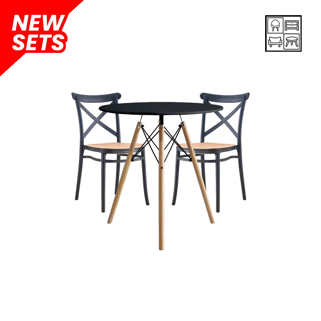 Elio Black + 2 HV Kailey Stackable Plastic Chair