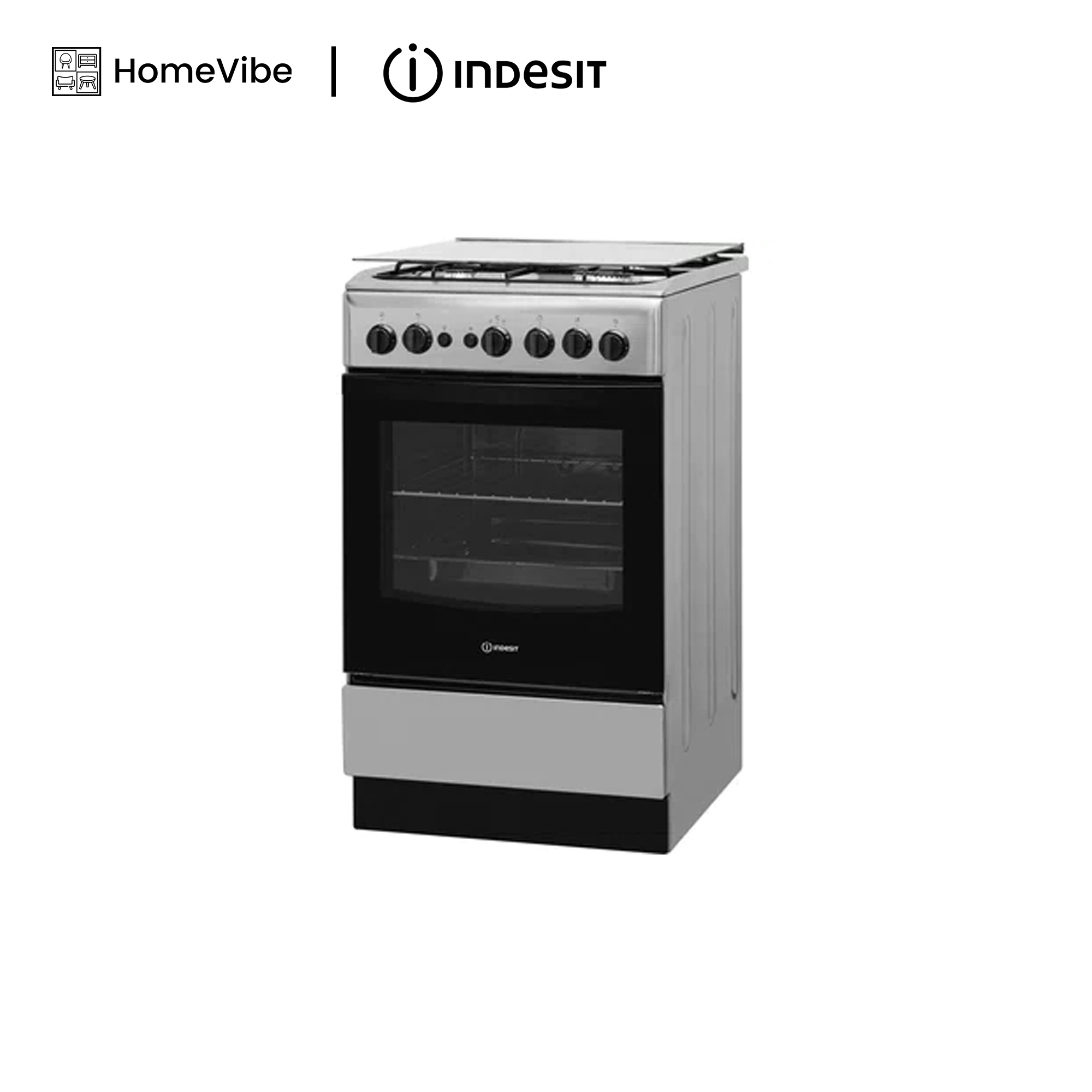 Indesit 50cm, 4 Gas Burners + Electric Oven Free Standing Cooker I5GG1G X EX