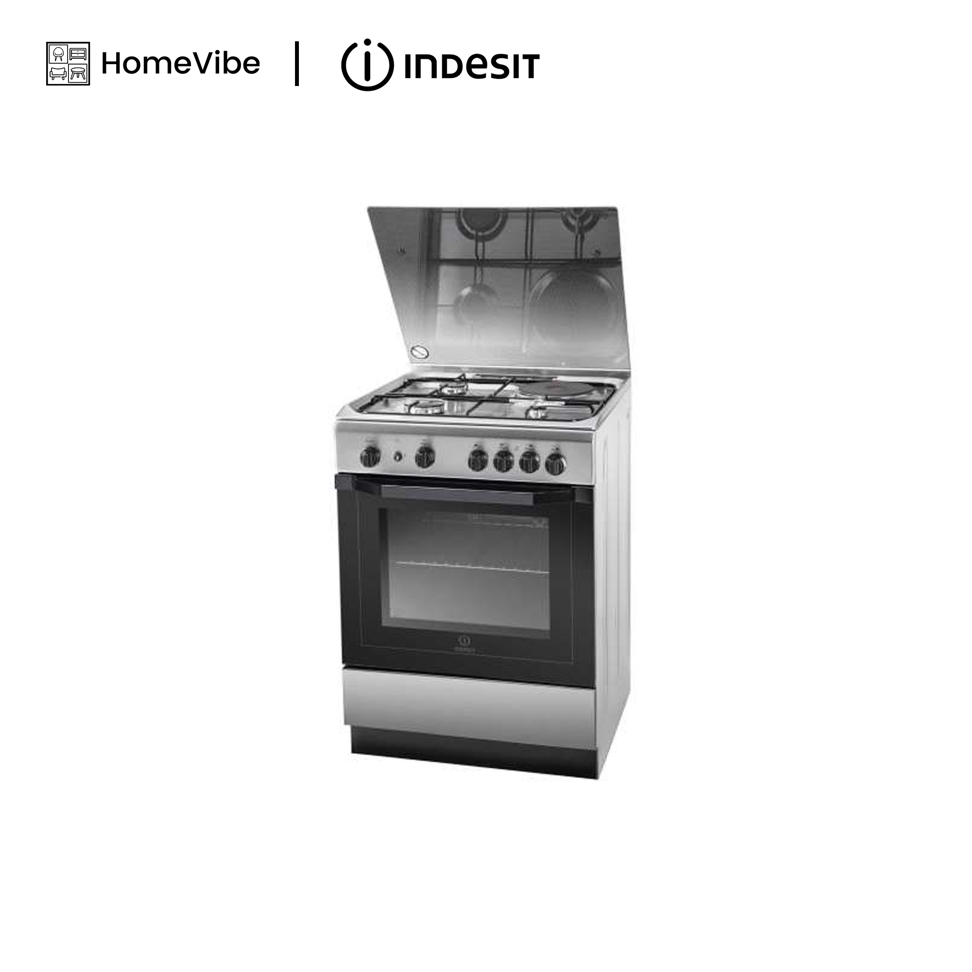 Indesit 60cm, 3 Gas Burners + 1 Electric plate + Gas Oven Free Standing Cooker I6MG1G(X)EX