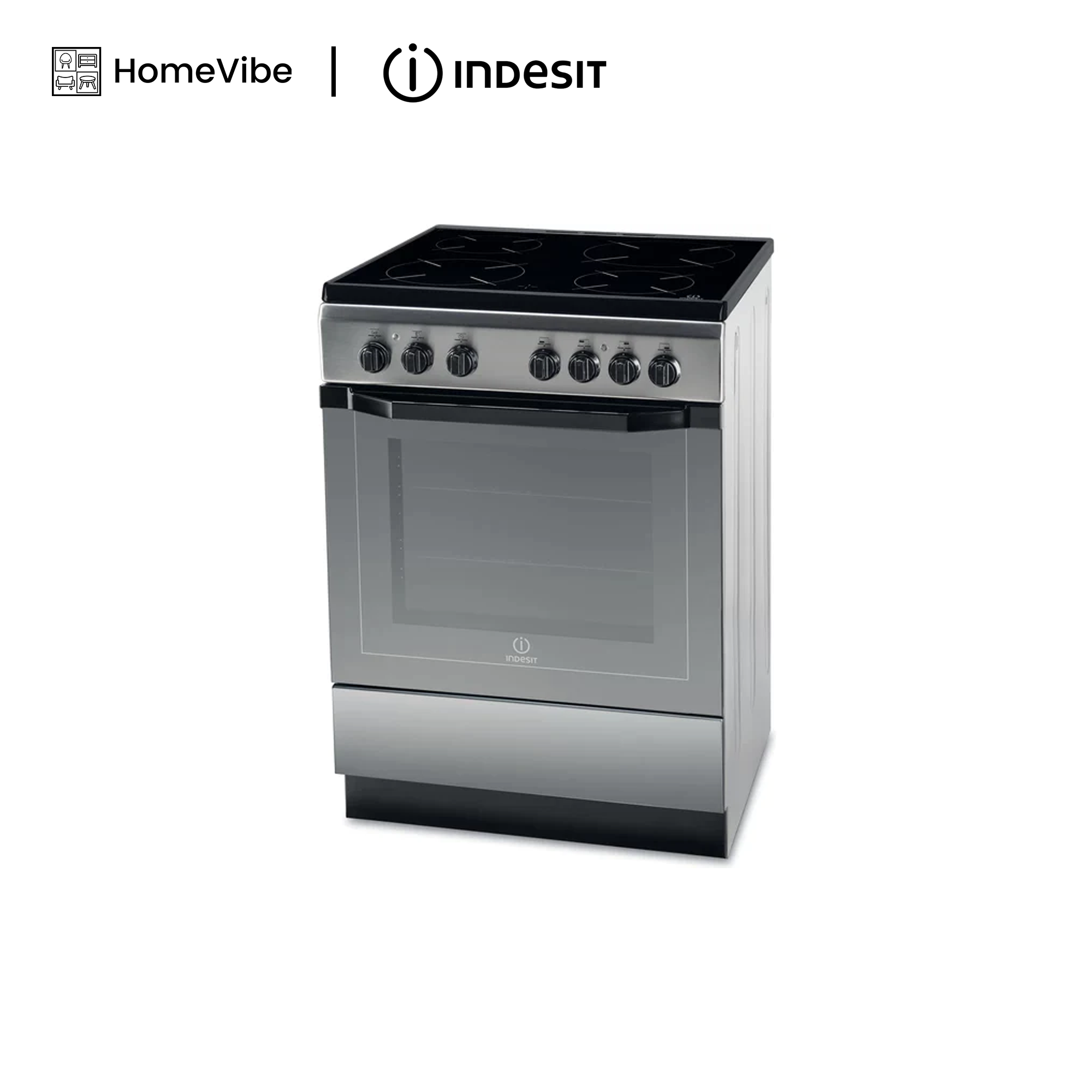 Indesit 60cm, 3 Vitro Ceramic zone + Electric Oven Free Standing Cooker I6VV2A(X)/EX