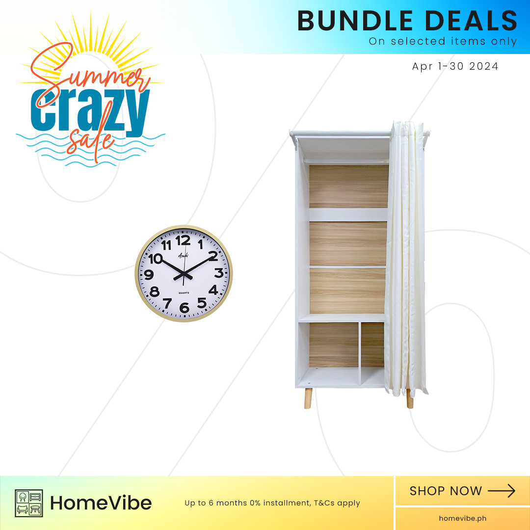 Bundle Deals: HV Kayla Curtain Cabinet + Asahi Round Plastic Frame Wall Clock