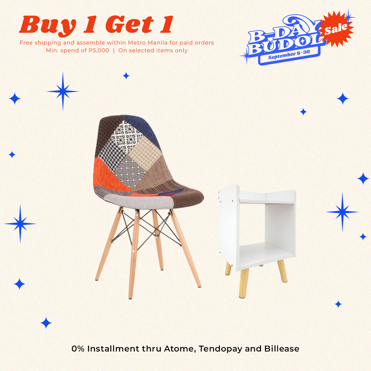 BUY 1 GET FREE: Sabrina Eames Chair + Zairene Bedside Table