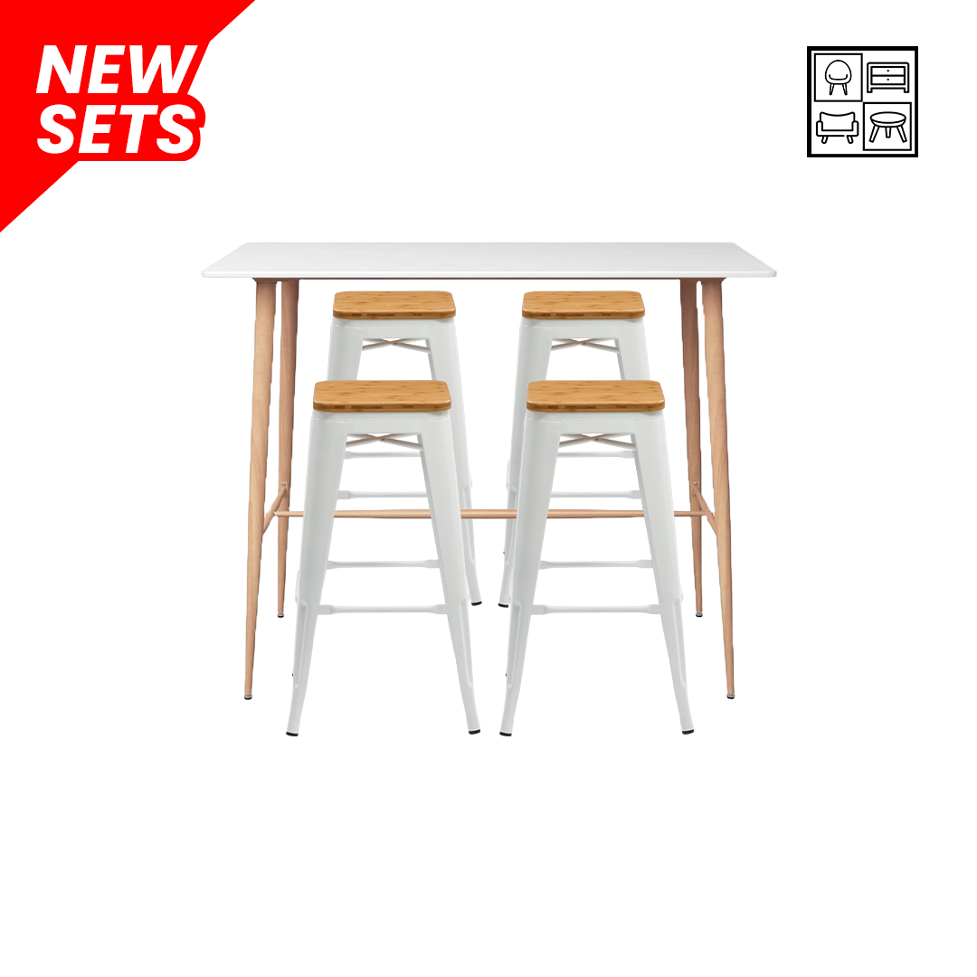 Theo + 4 Larsen Tolix Barstool with Wooden Seat