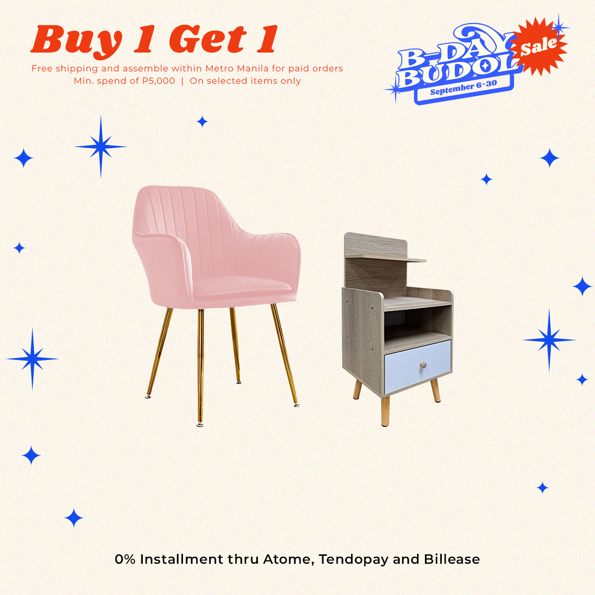 BUY 1 GET FREE: Velvet Chair + Zion Bedside Table