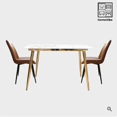 HV Asha Marble Rectangle Table + 2 Korbin Chair Set