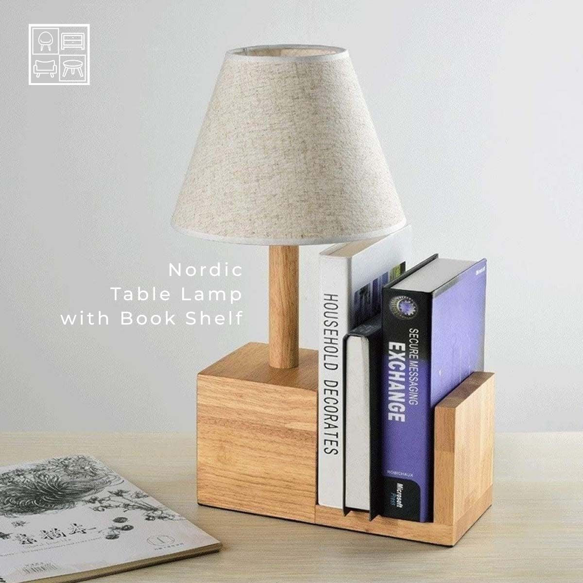 Nordic Table Lamp with Book Shelf