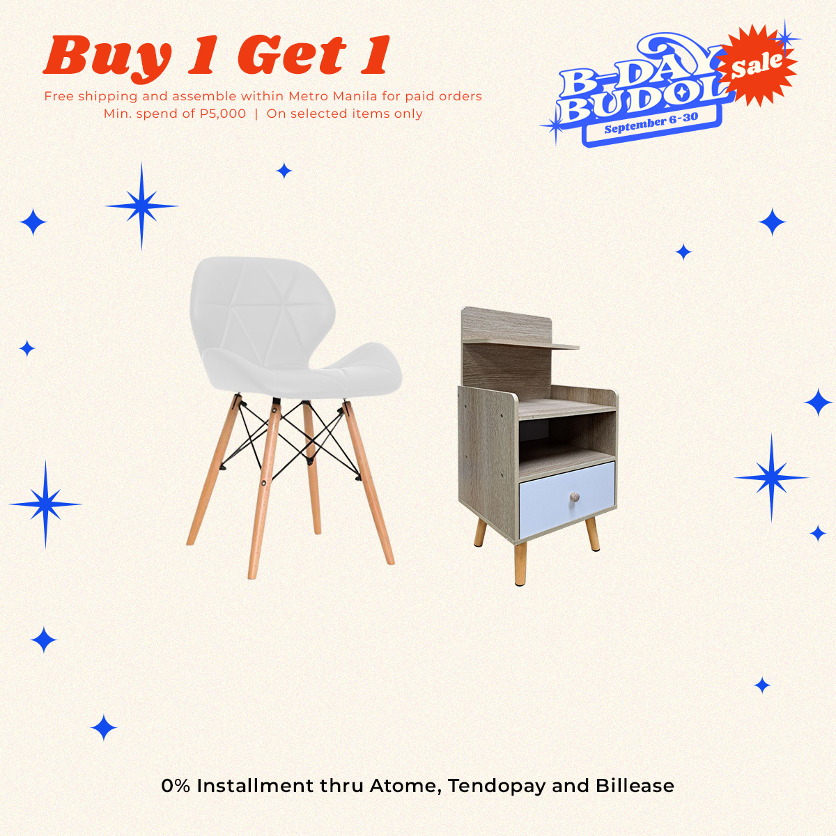 BUY 1 GET FREE: Butterfly Leather Chair + Zion Bedside Table