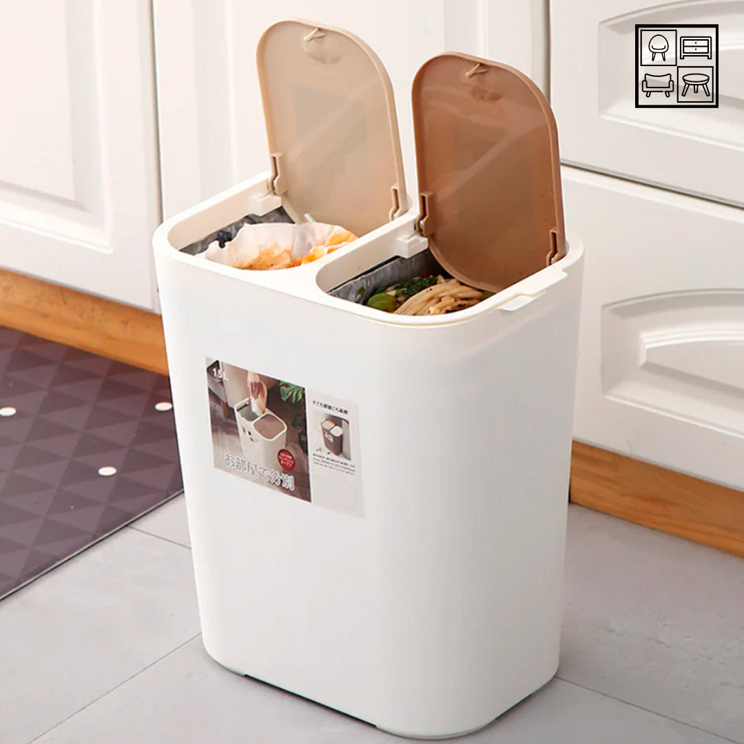 Dual Bin Press Trash Can 15L