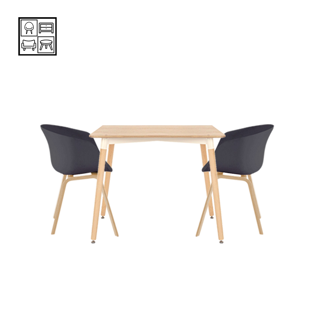 HV Viana Square Table + 2 Helmet Chair Set