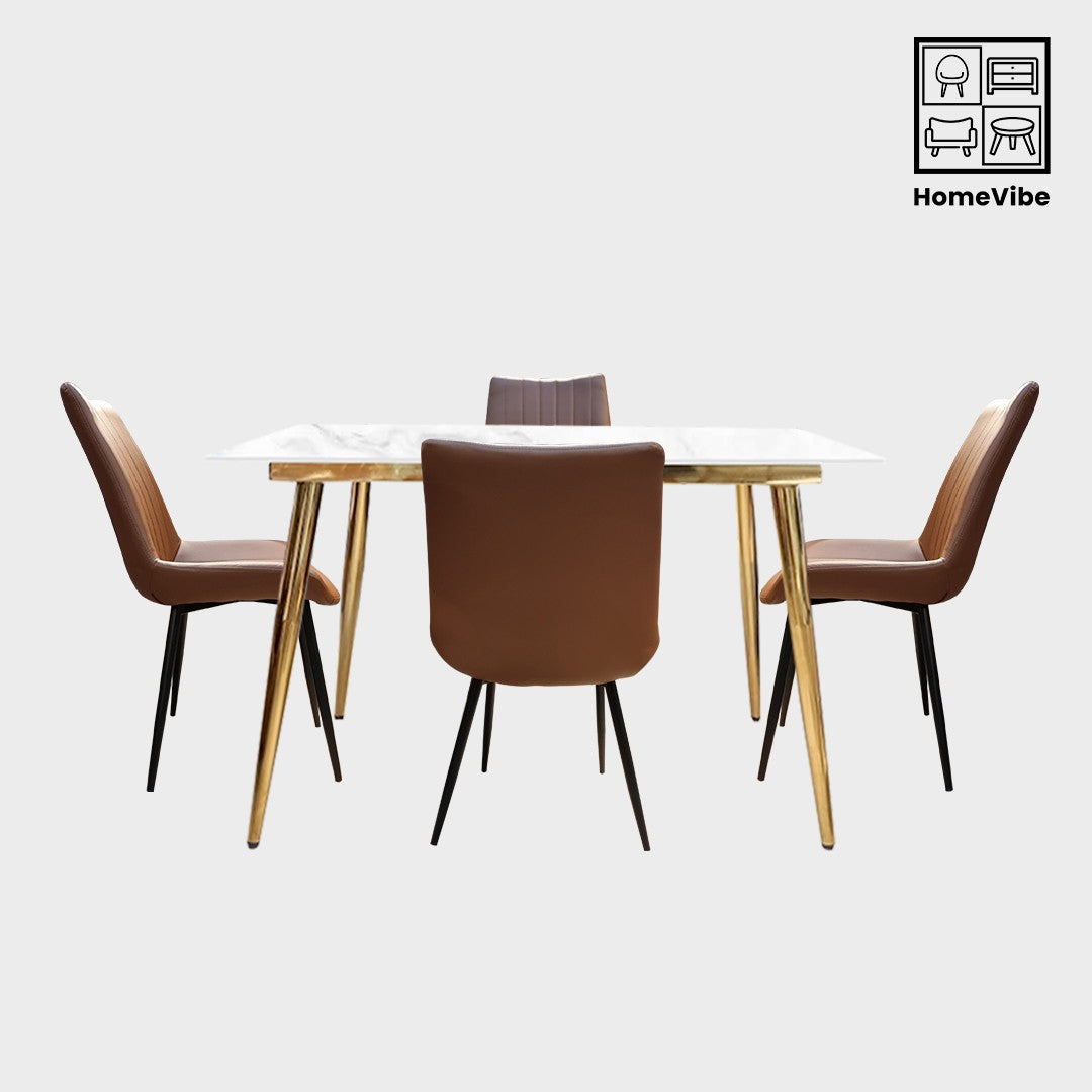 HV Asha Marble Rectangle Table + 4 Korbin Chair Set
