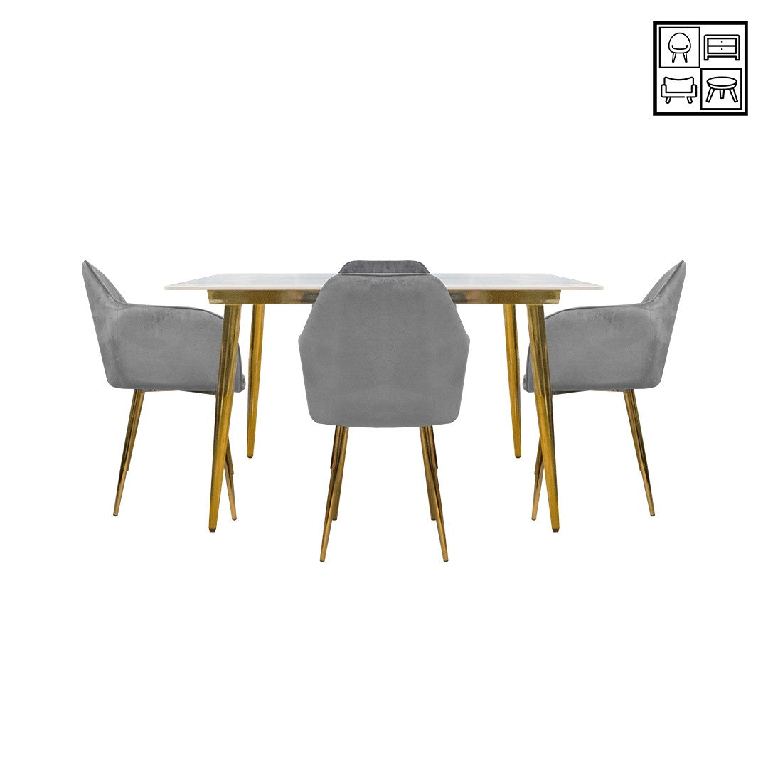 HV Asha Marble Rectangle Table + 4 Velvet Chair Set
